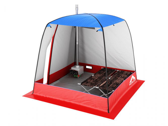 Мобильная баня-палатка МОРЖ c 2-мя окнами сине-красный в Воронеже