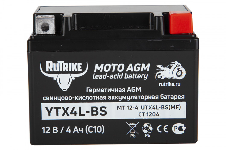 Аккумулятор стартерный для мототехники Rutrike YTX4L-BS (12V/4Ah) в Воронеже