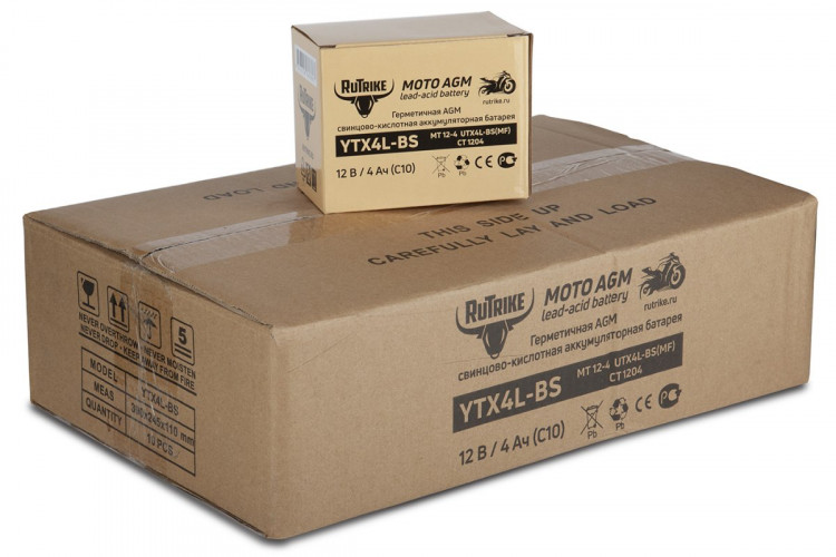 Аккумулятор стартерный для мототехники Rutrike YTX4L-BS (12V/4Ah) в Воронеже