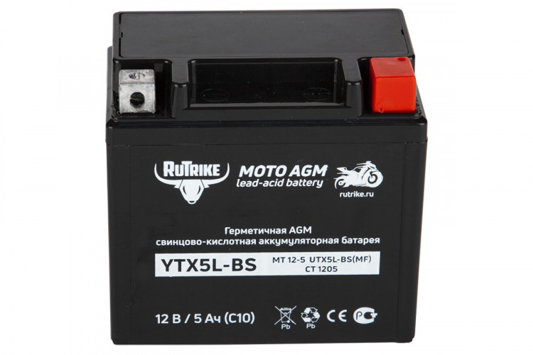 Аккумулятор стартерный для мототехники Rutrike YTX5L-BS (12V/5Ah) в Воронеже
