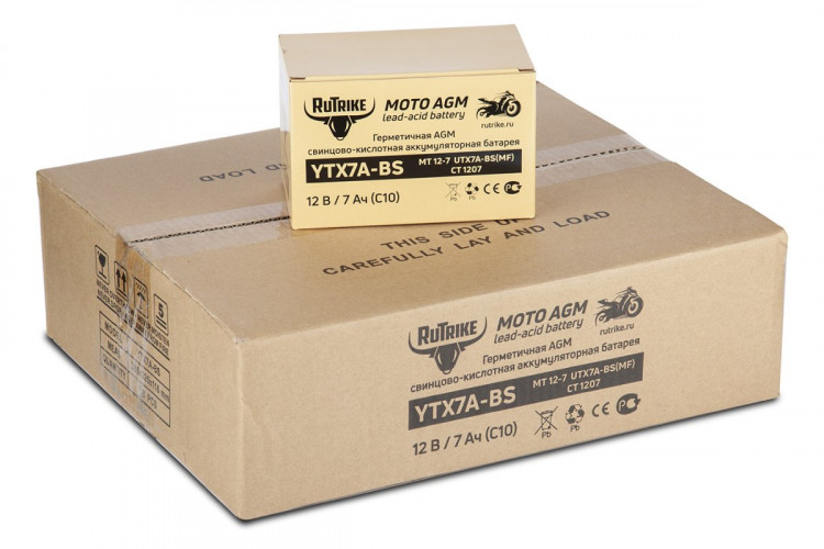 Аккумулятор стартерный для мототехники Rutrike YTX7A-BS (12V/7Ah) в Воронеже