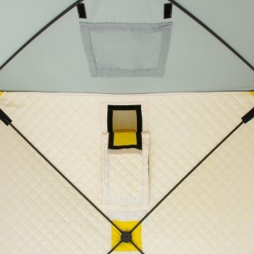 Палатка для рыбалки Helios утепл.Куб 1,5х1,5 желтый/серый в Воронеже