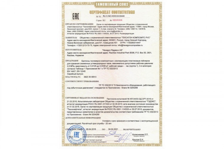 Композитный газовый баллон Hexagon Ragasco LPG 33,5 л в Воронеже