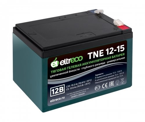 Тяговый аккумулятор Eltreco TNE12-15 (12V12A/H C3) нож в Воронеже