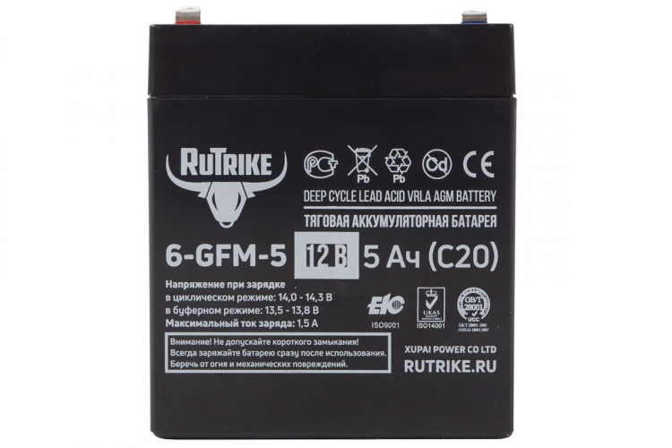 Тяговый гелевый аккумулятор RuTrike 6-GFM-5 (12V5A/H C20) в Воронеже