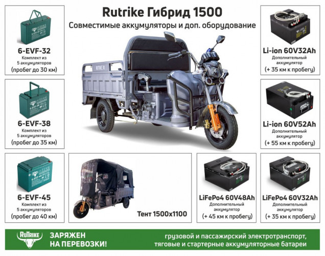 Грузовой электрический трицикл RuTrike Гибрид 1500 в Воронеже